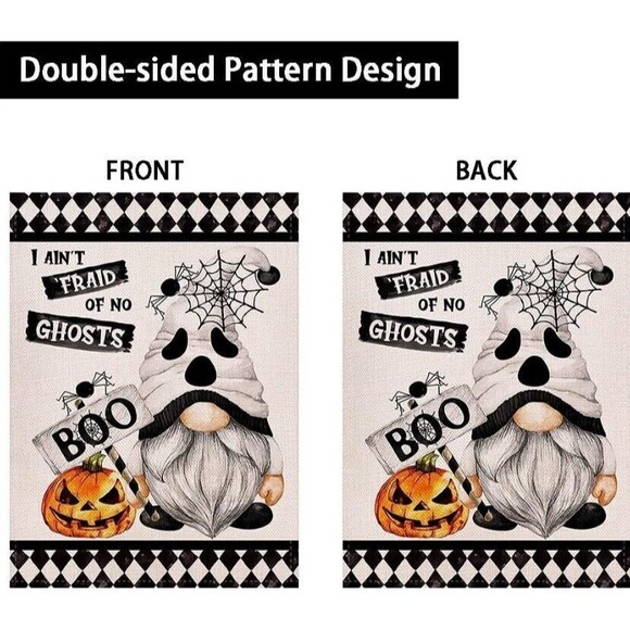 Gnome Halloween Ghost Spider Boo Garden Flag Double Sided 12.5 × 18 Inch - Picture 5 of 6